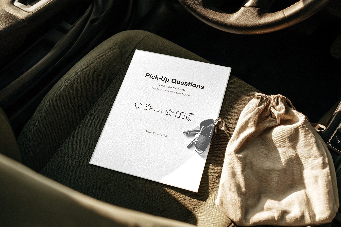Our pickup question cards, in the car