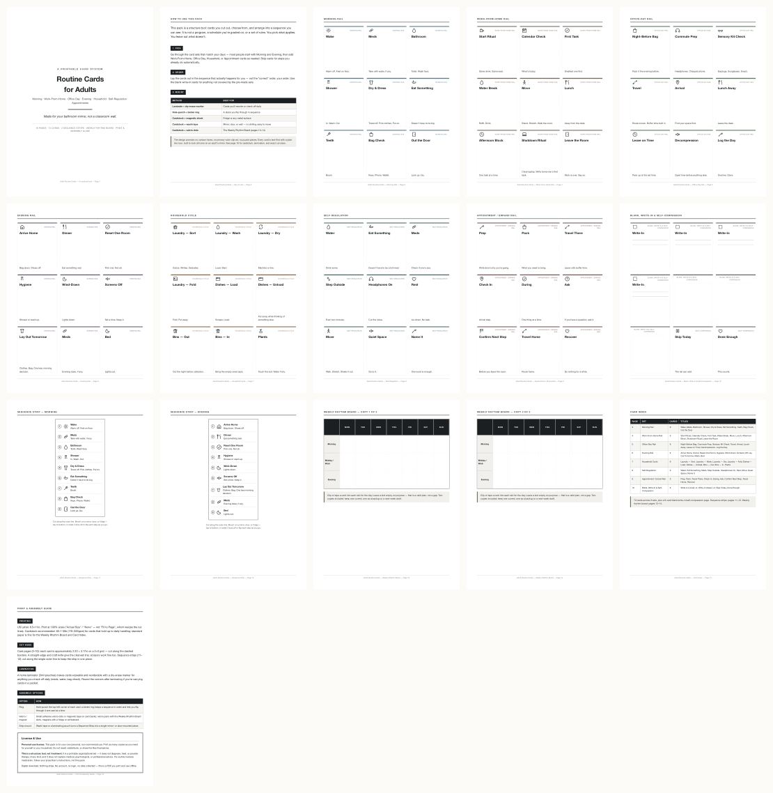 Adult Visual Routine Cards &mdash; thumbnails of every page