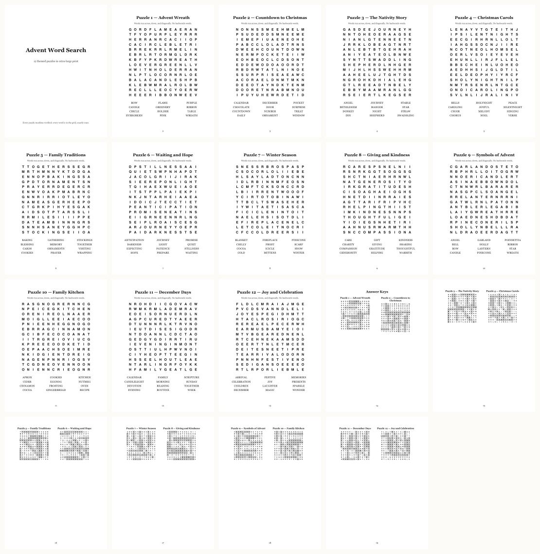 Advent Word Search for Kids &mdash; thumbnails of every page