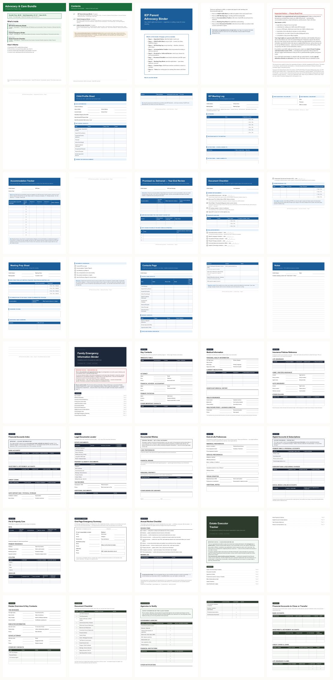 Advocacy & Care Bundle &mdash; thumbnails of every page
