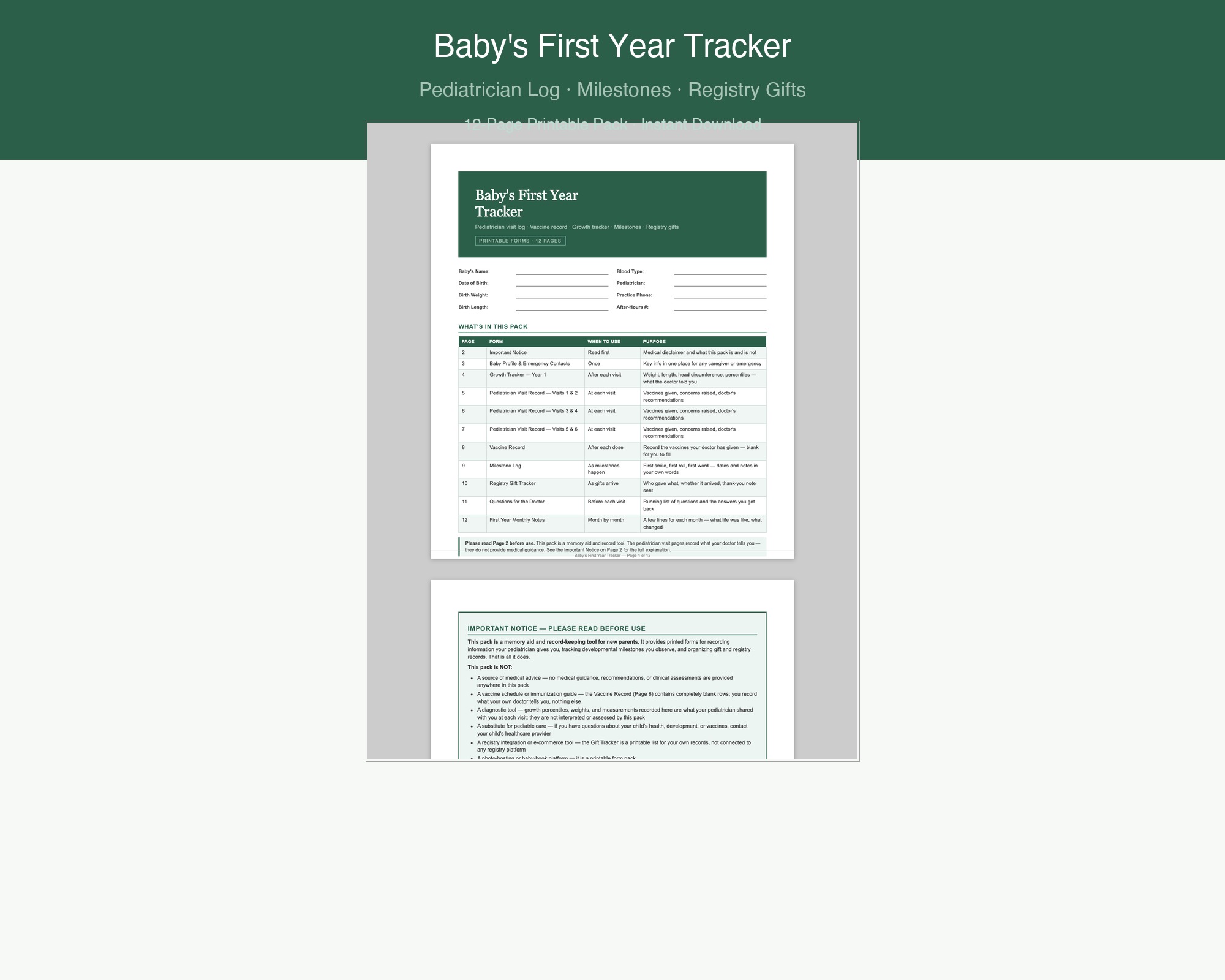 Baby Pediatrician Visit Log preview