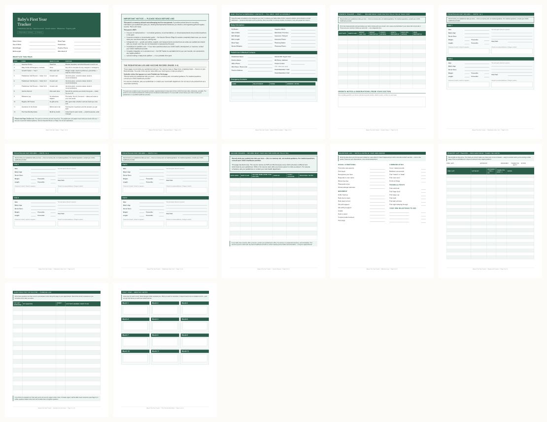 Baby Pediatrician Visit Log &mdash; thumbnails of every page