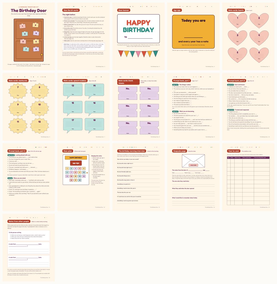 Birthday Door Tradition Kit: One Note for Every Year They've Been Alive — thumbnails of every page