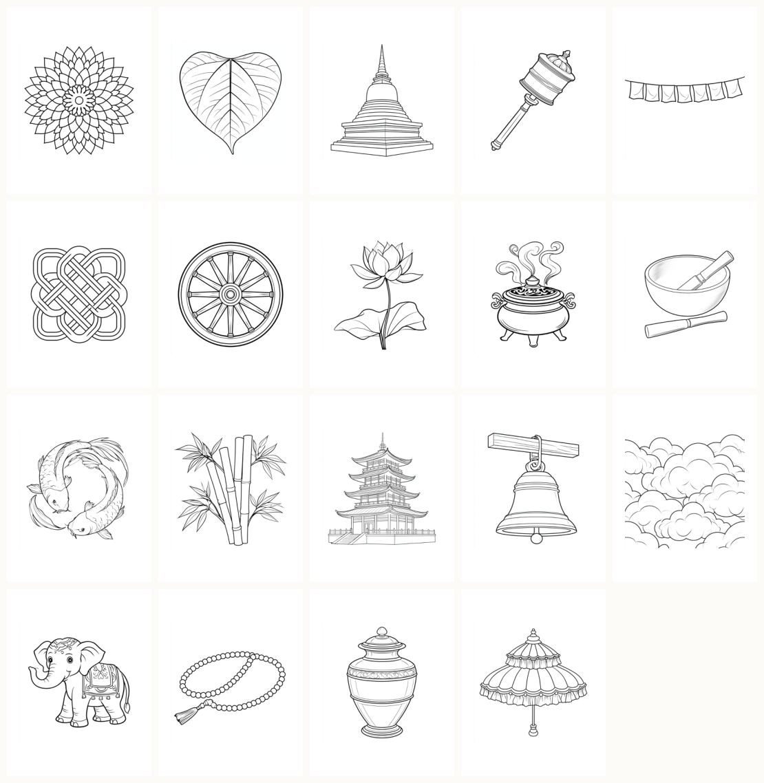 Buddhist Mandala Coloring Book — thumbnails of every page
