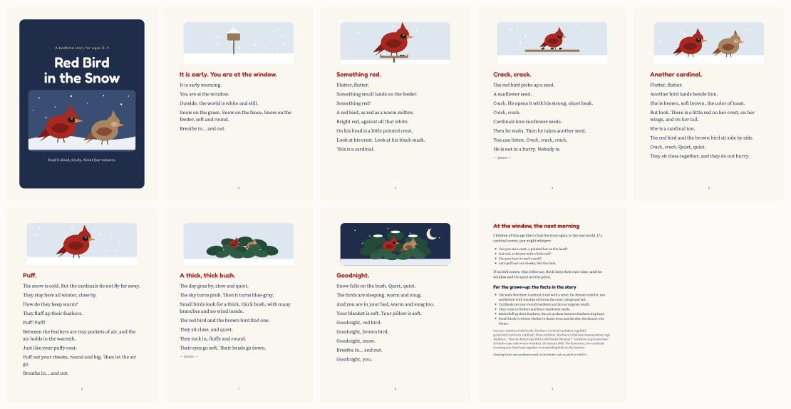 Red Bird in the Snow: A Cardinal Bedtime Story for Ages 2-4 — thumbnails of every page