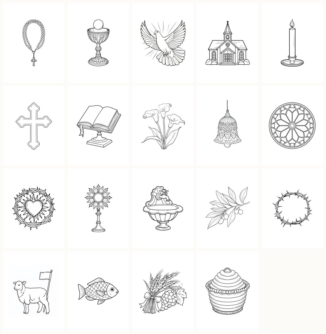 Catholic Coloring Book for Kids — thumbnails of every page