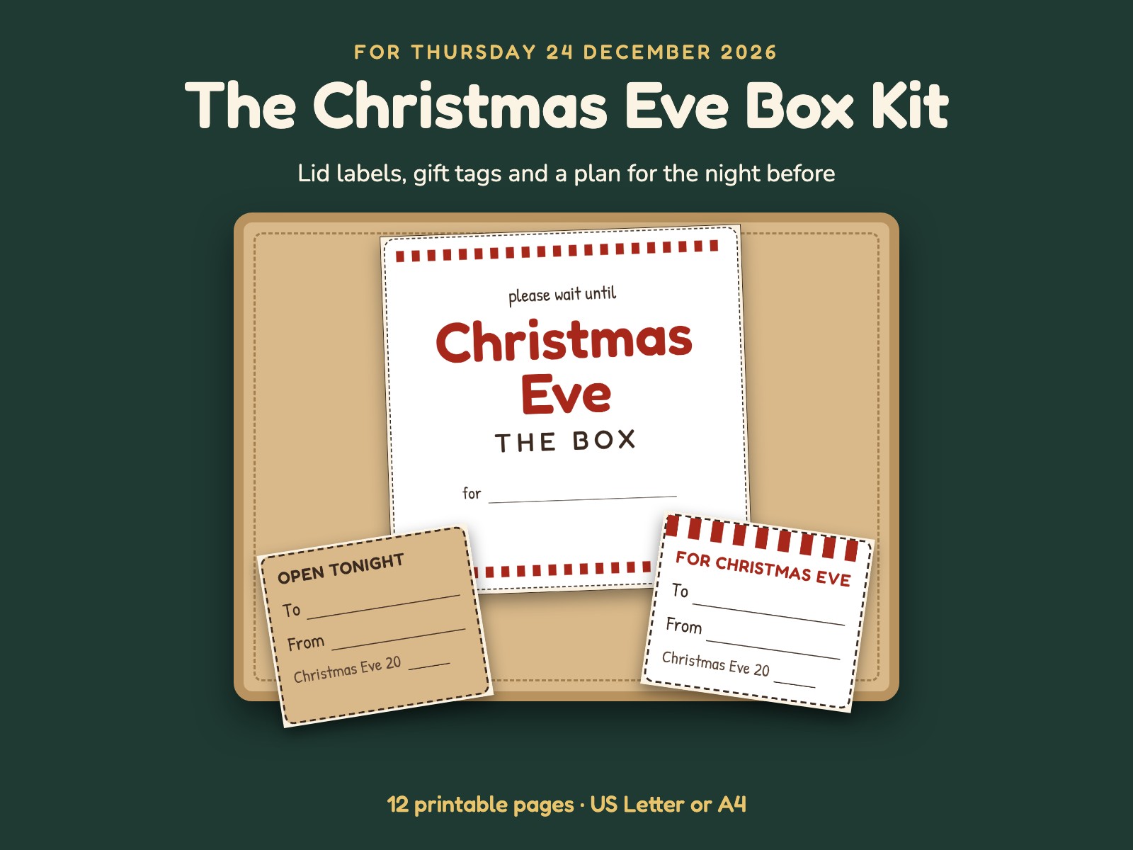 Christmas Eve Box Kit: Printable Lid Labels, Gift Tags and Evening Plan preview