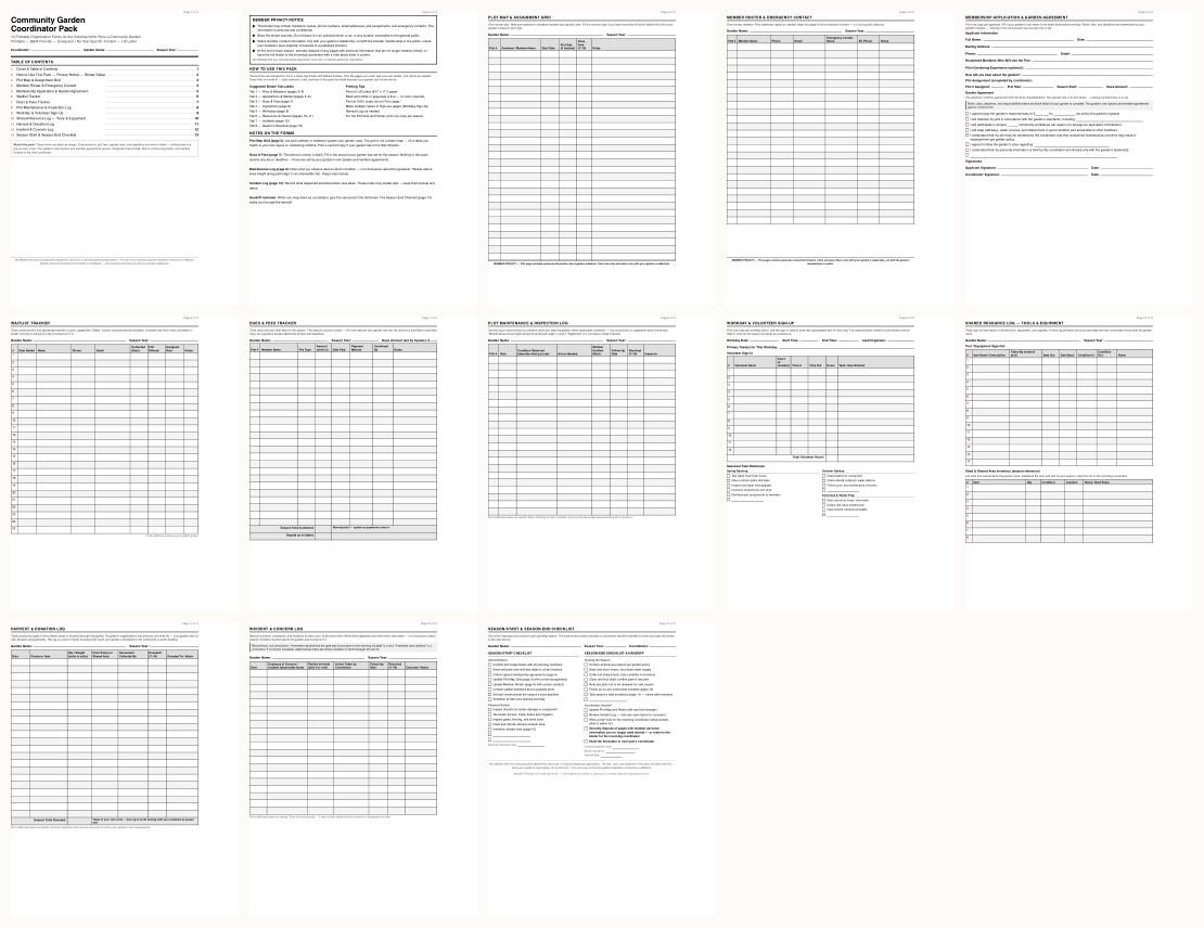 Community Garden Coordinator Pack &mdash; thumbnails of every page