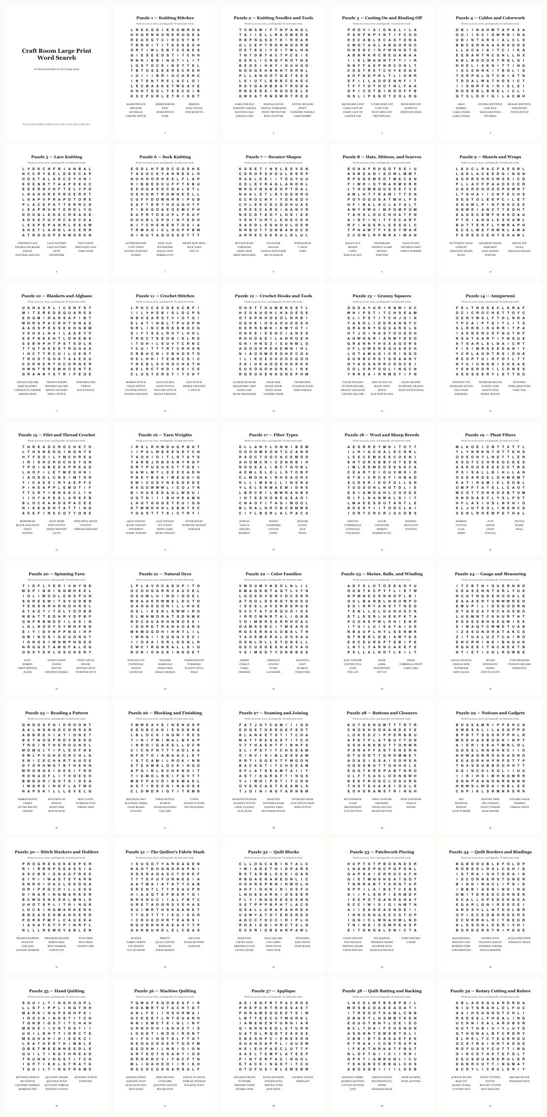 Craft Room Word Search &mdash; thumbnails of every page