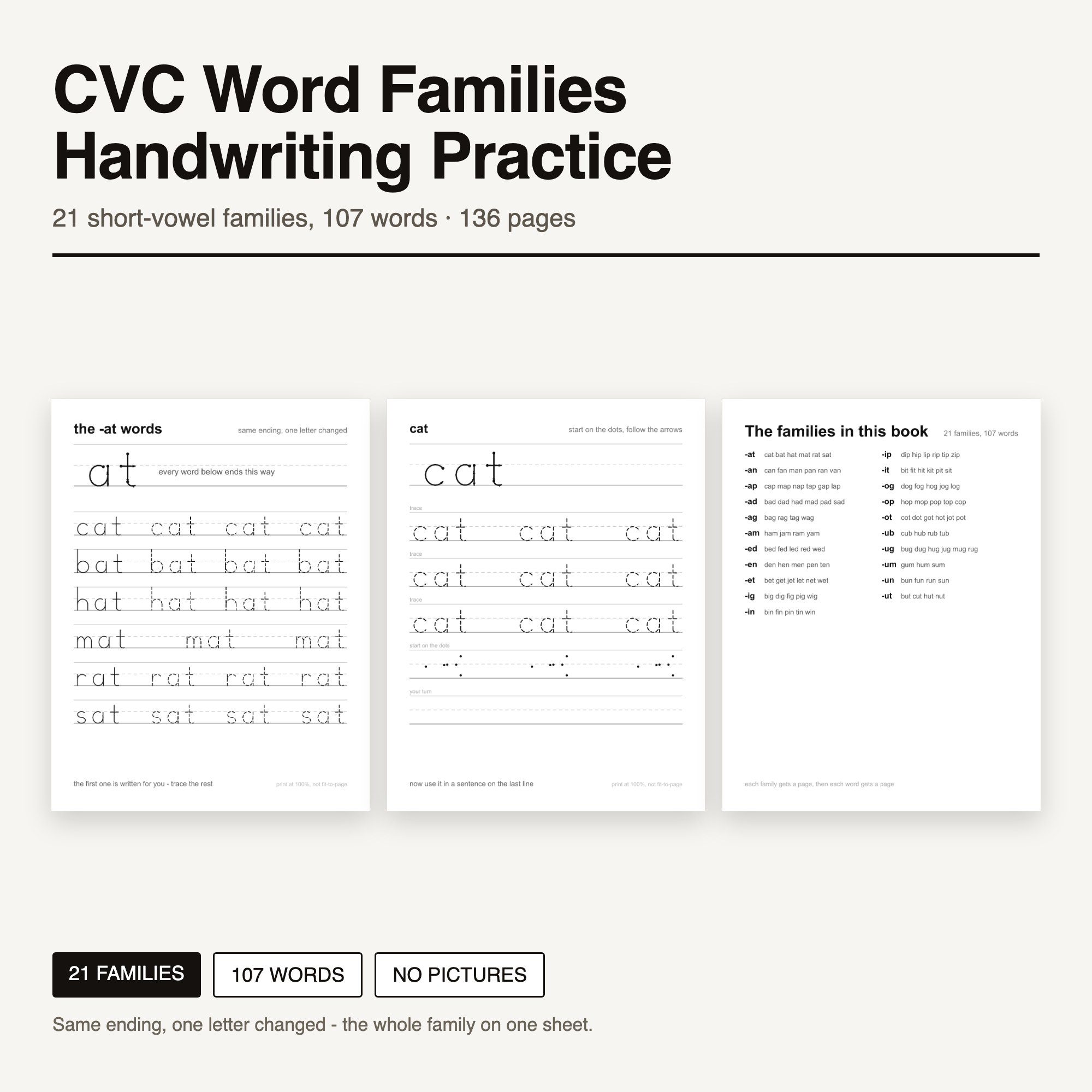 CVC Word Families Handwriting preview