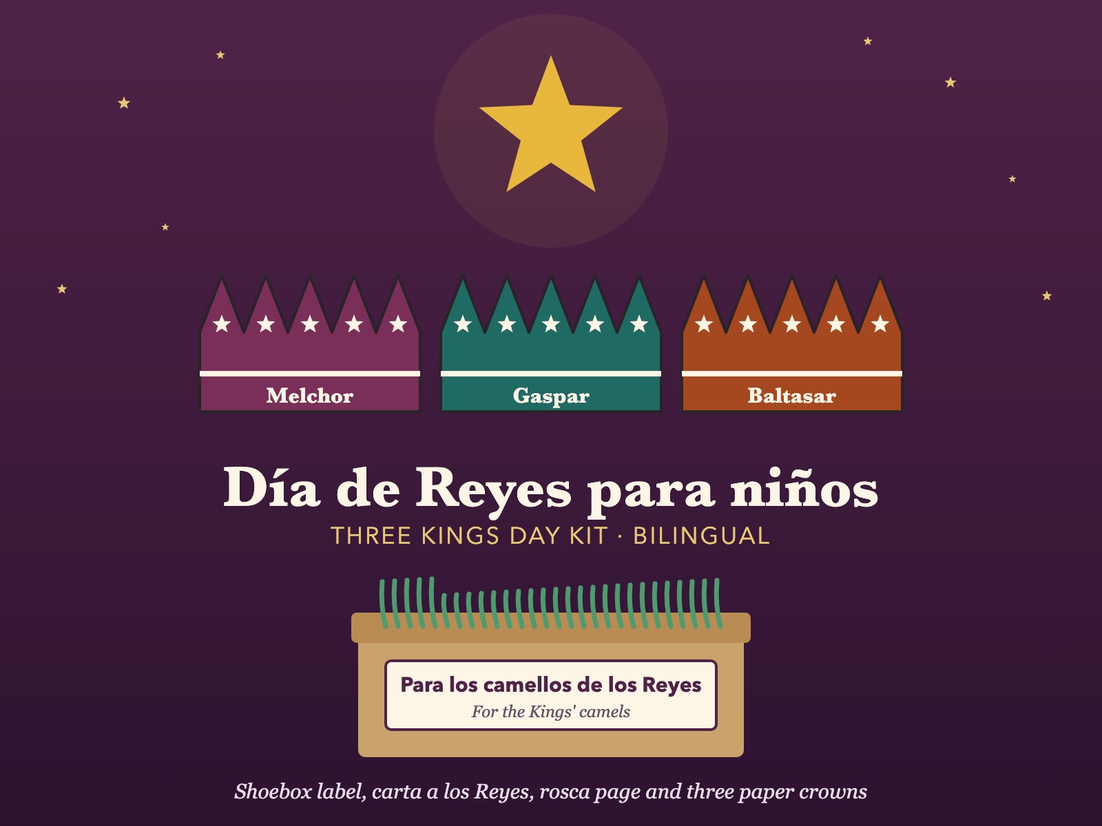 Día de Reyes for Kids: Three Kings Shoebox Kit with Letter and Rosca Page, Bilingual preview