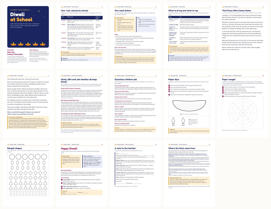 Diwali at School: Parent Volunteer Kit for a 20-Minute Classroom Visit &mdash; thumbnails of every page