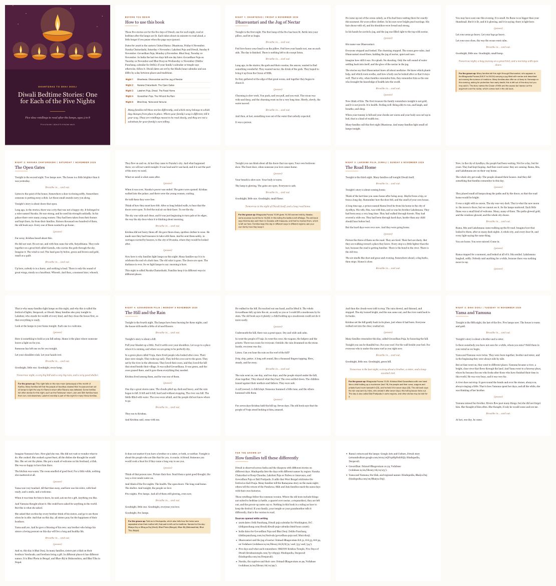 Diwali Bedtime Stories: One for Each of the Five Nights (Ages 5-8) &mdash; thumbnails of every page