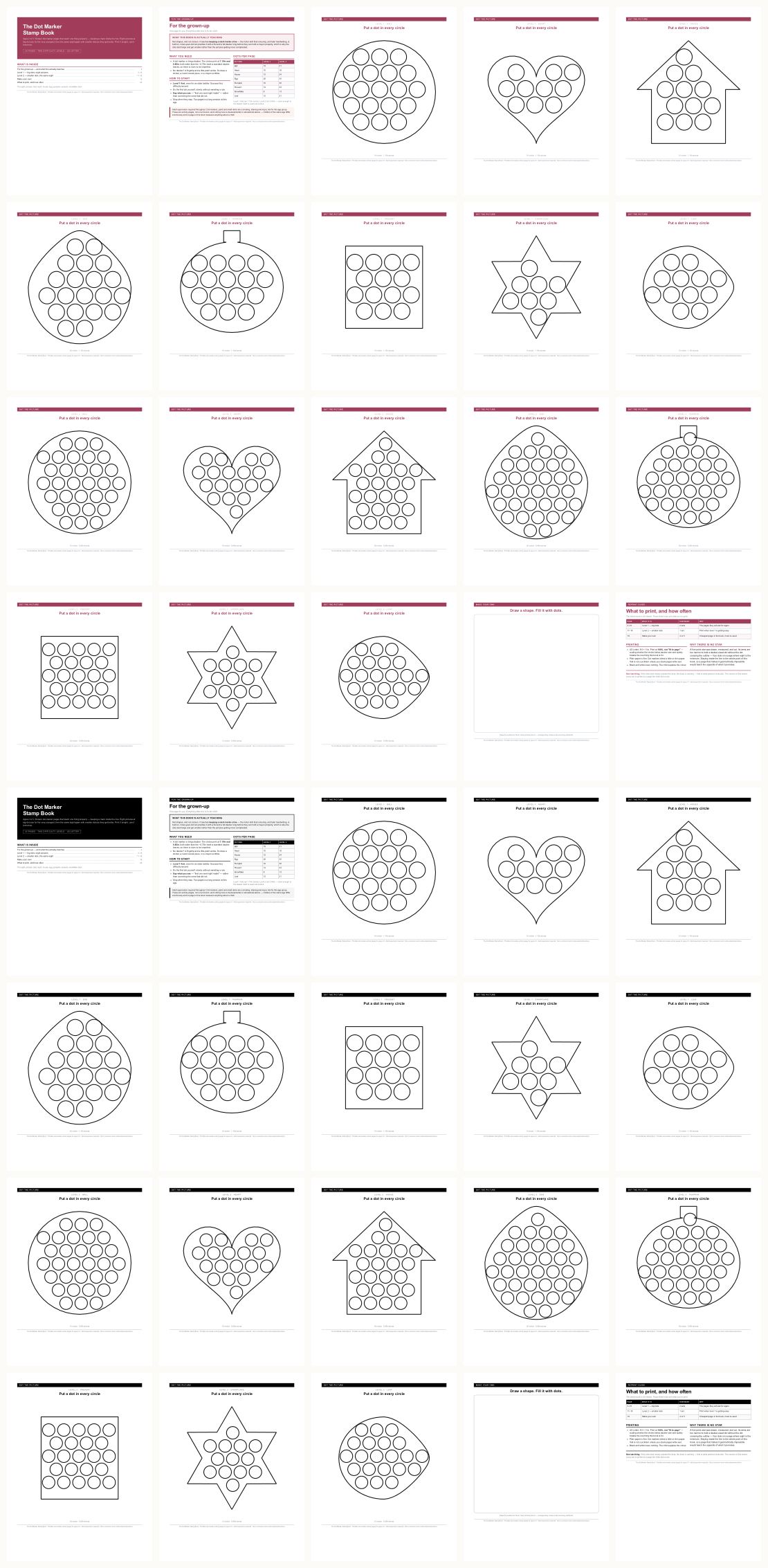 Dot Marker Printables Stamp Book &mdash; thumbnails of every page