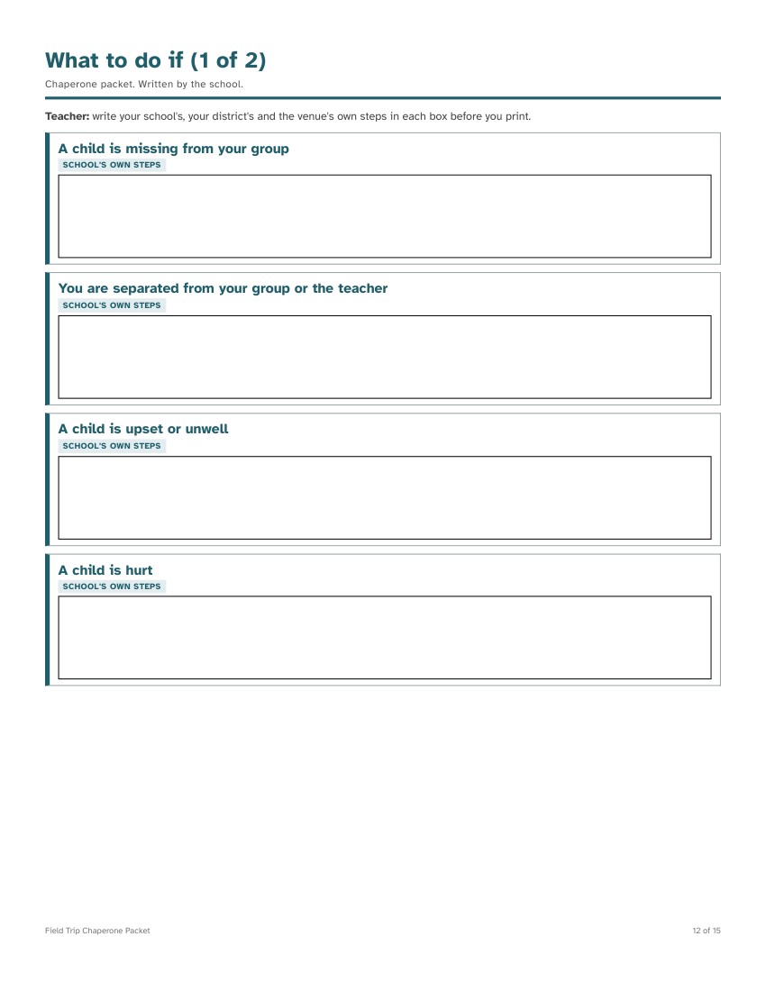 Field Trip Chaperone Packet — page preview