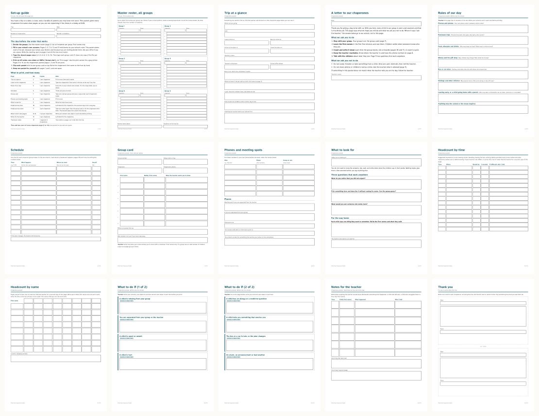 Field Trip Chaperone Packet — thumbnails of every page