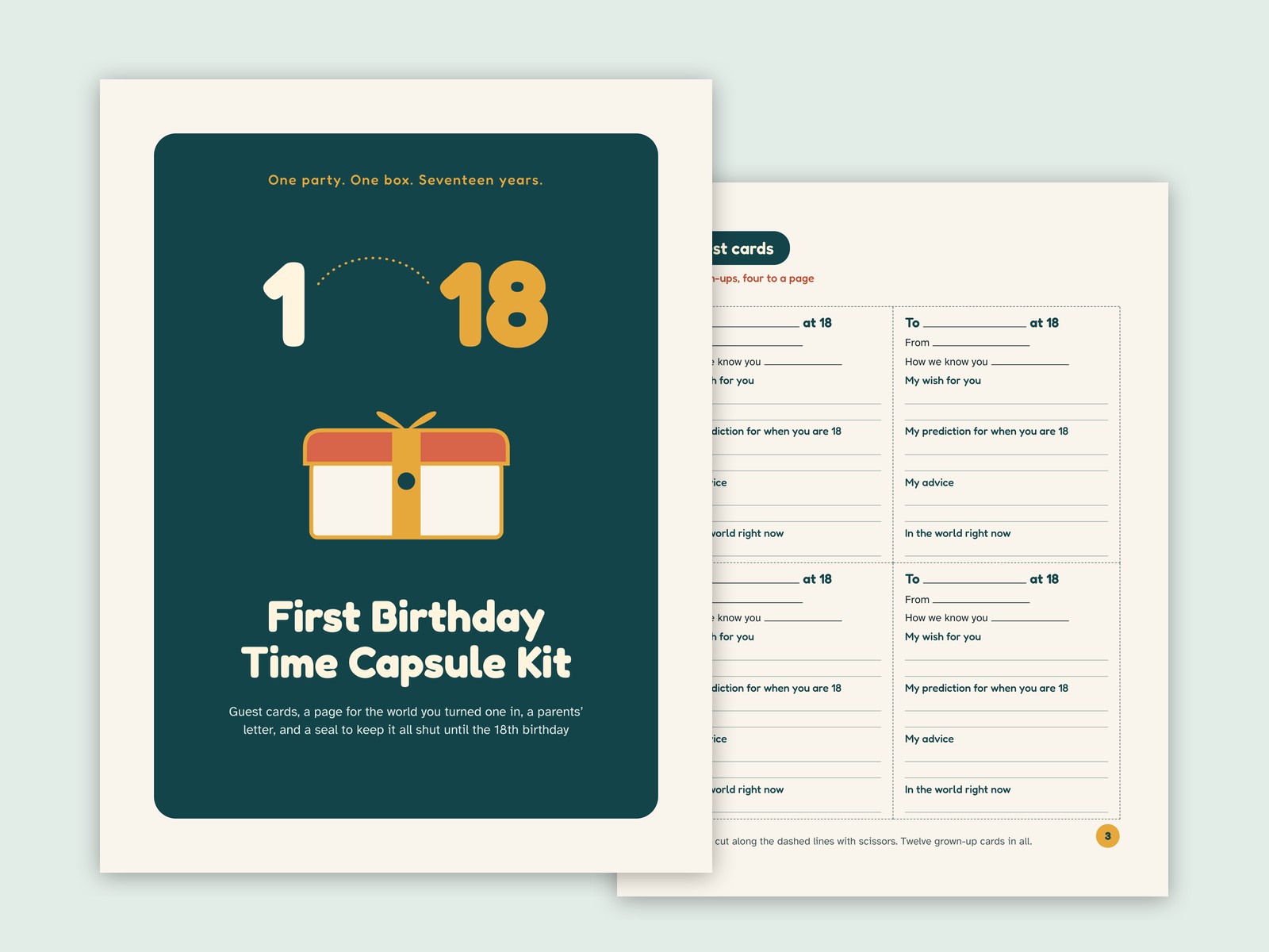 First Birthday Time Capsule Kit: Guest Cards, Letter Pages and Seal Until 18 — page preview
