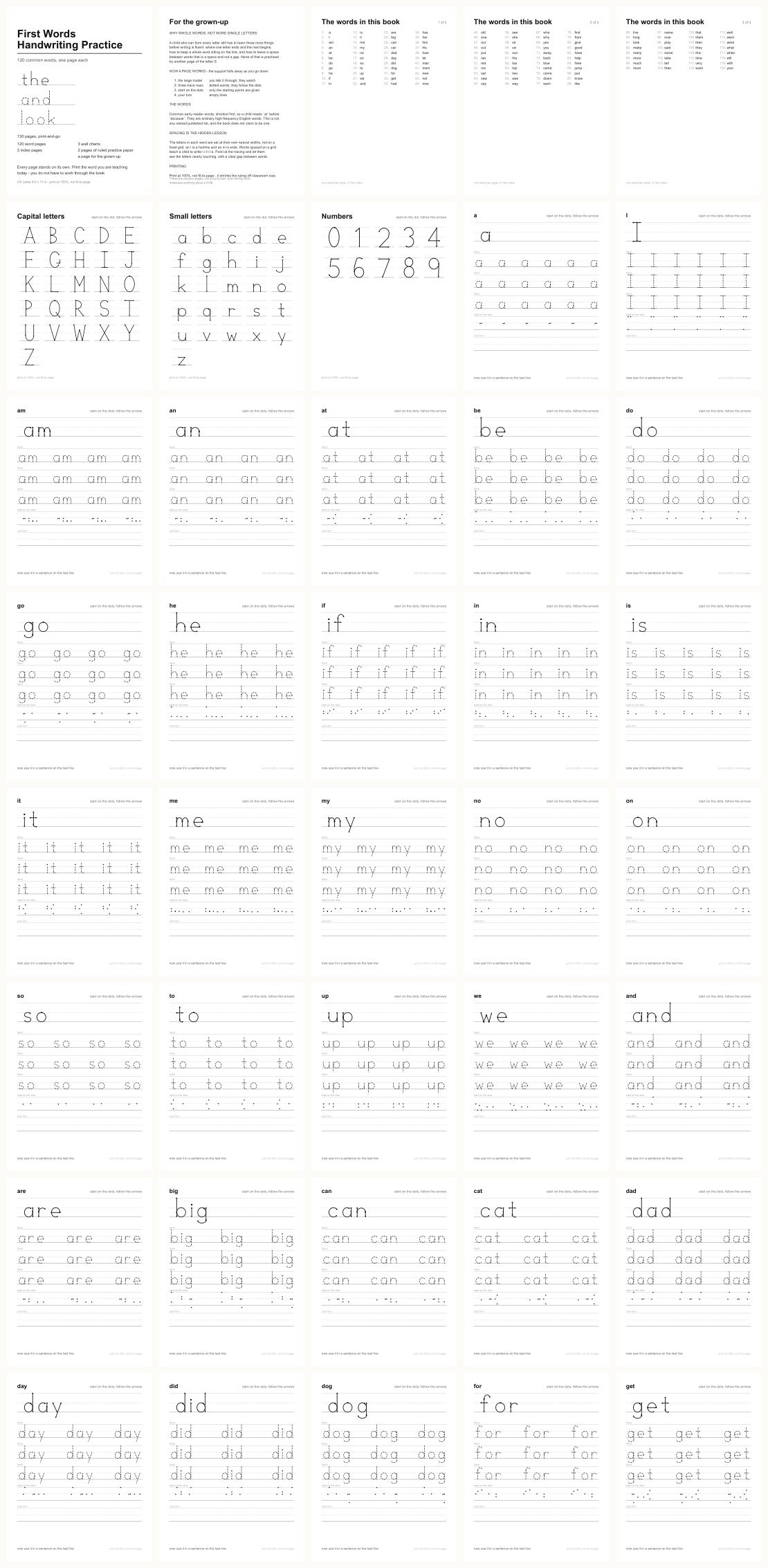 Sight Words Handwriting Practice &mdash; thumbnails of every page