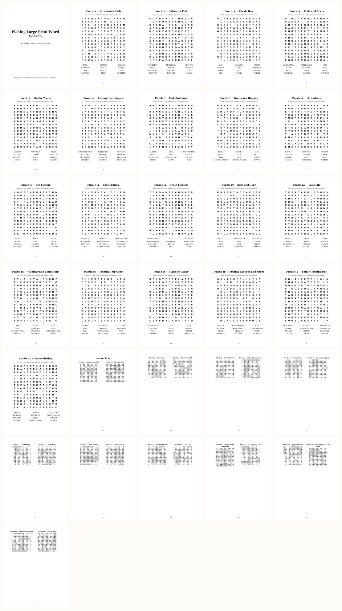Fishing Word Search — thumbnails of every page