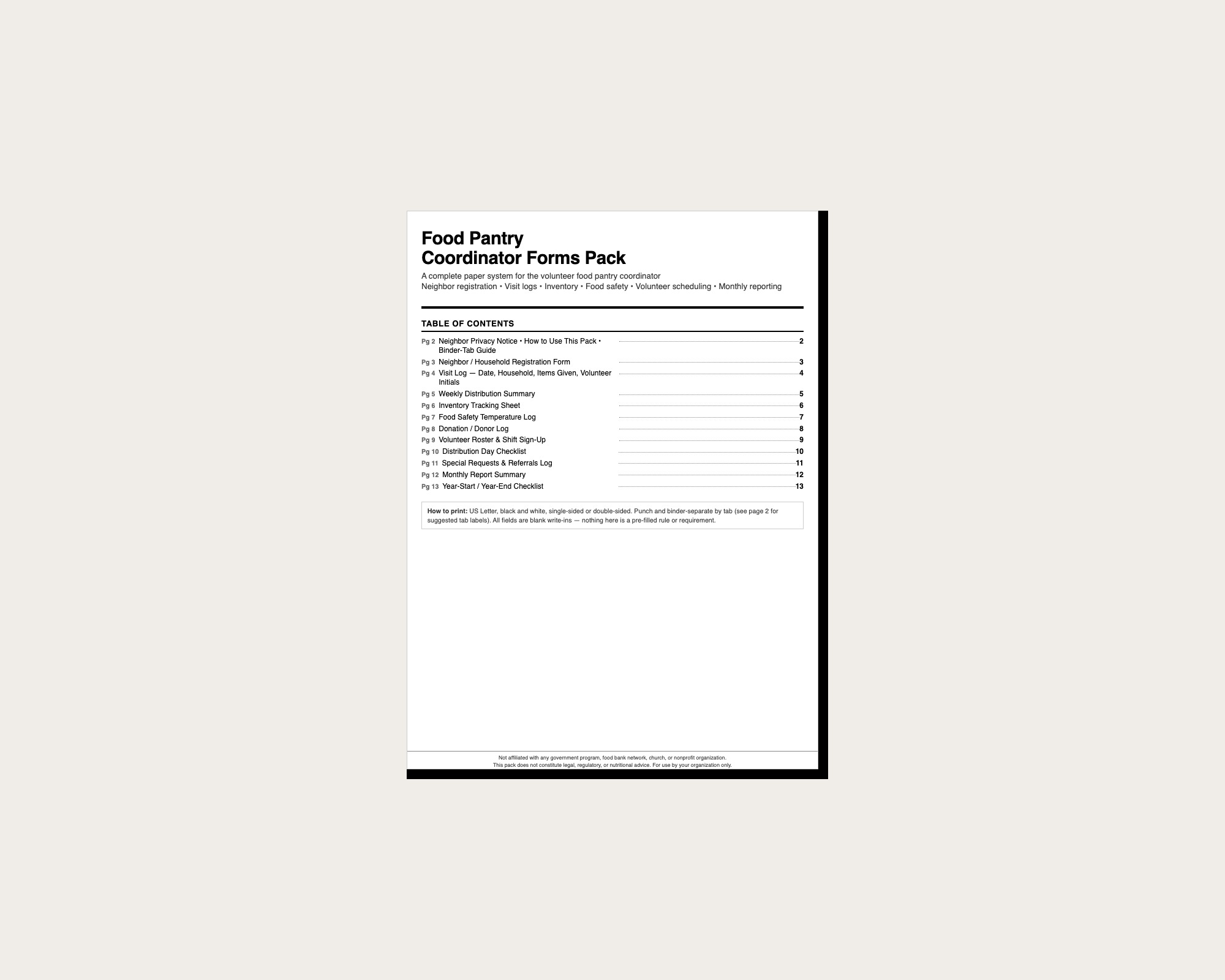 Food Pantry Coordinator Forms Pack preview