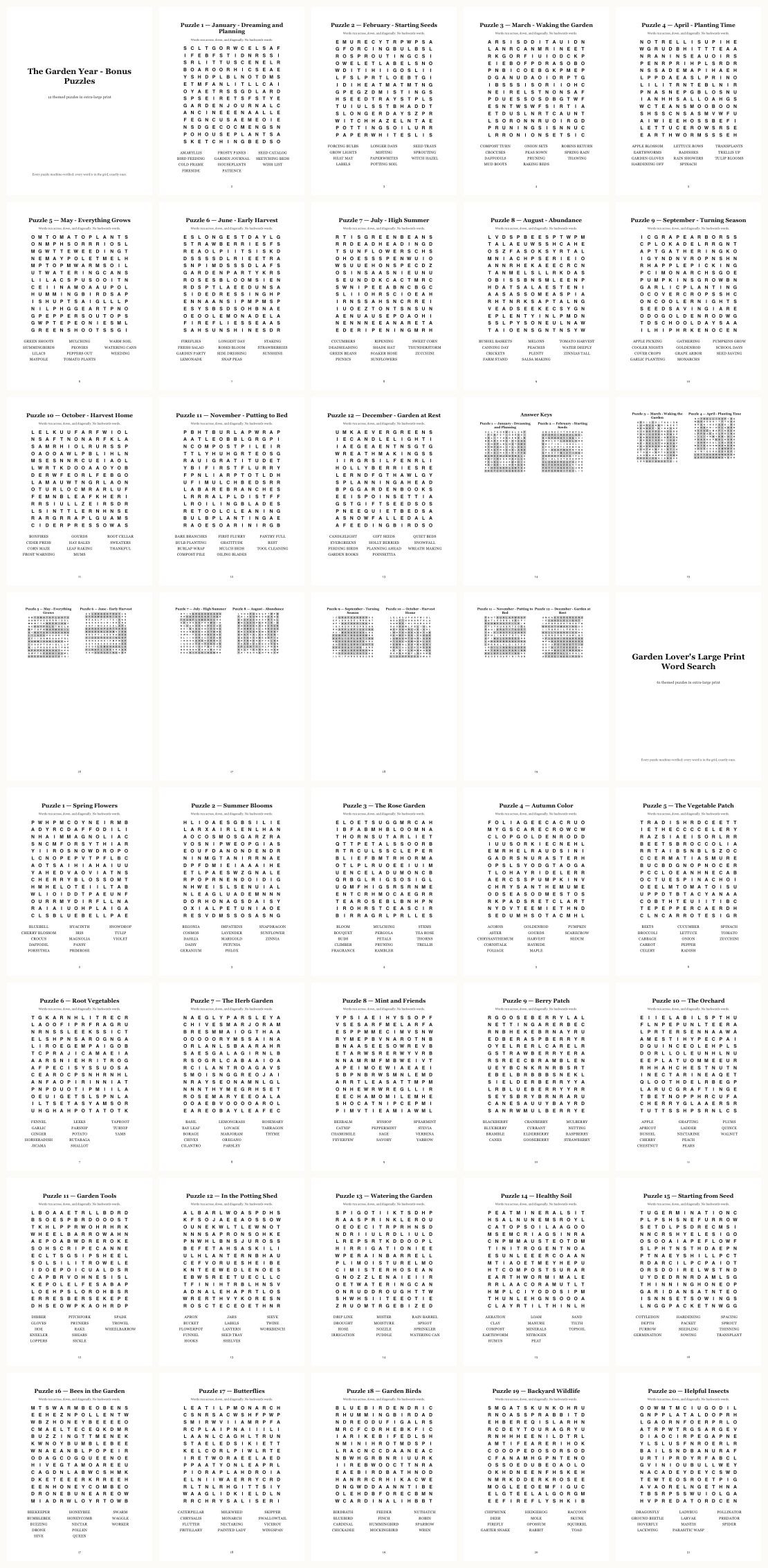 Garden Word Search &mdash; thumbnails of every page