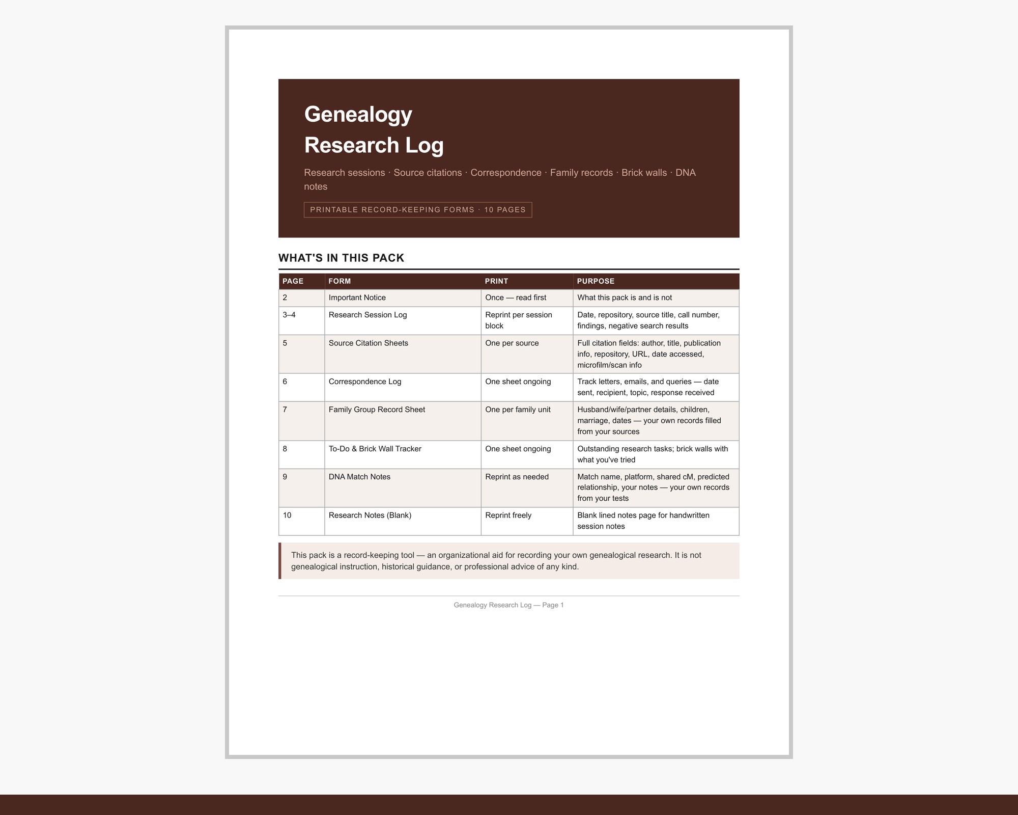 Genealogy Research Log preview