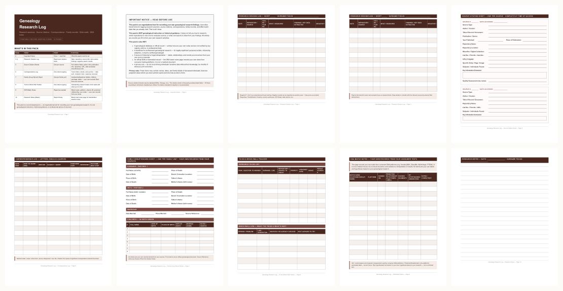 Genealogy Research Log &mdash; thumbnails of every page