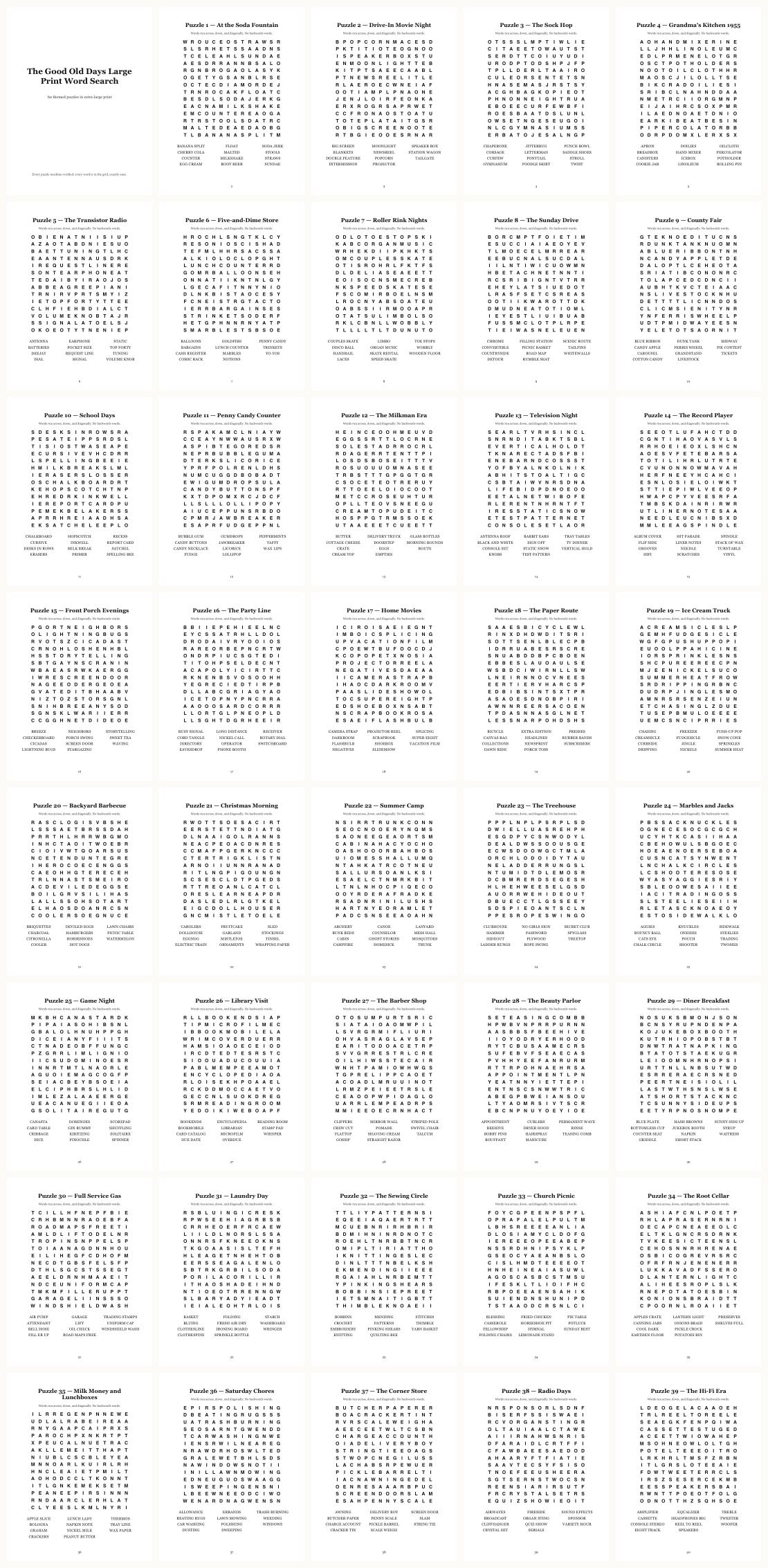 Good Old Days Word Search — thumbnails of every page