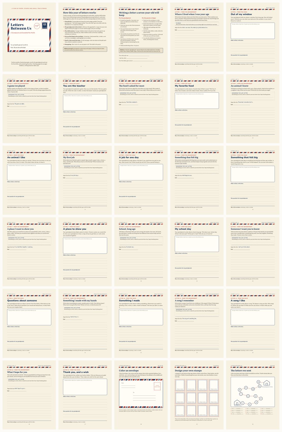 Grandparent and Grandchild Pen Pal Kit: 12 Months of Letter Prompts — thumbnails of every page