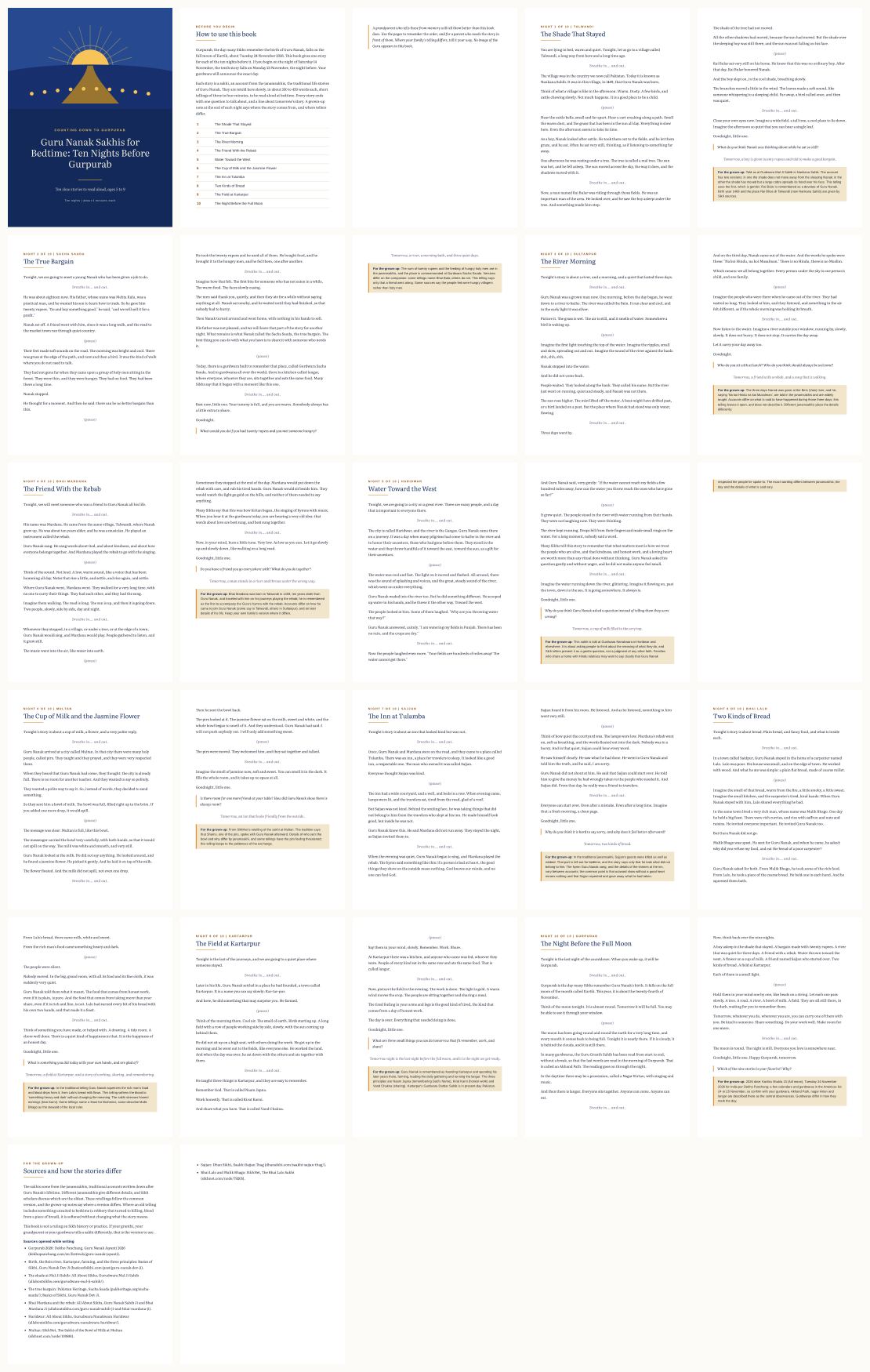 Guru Nanak Sakhis for Bedtime: Ten Nights Before Gurpurab (Ages 5-9) — thumbnails of every page