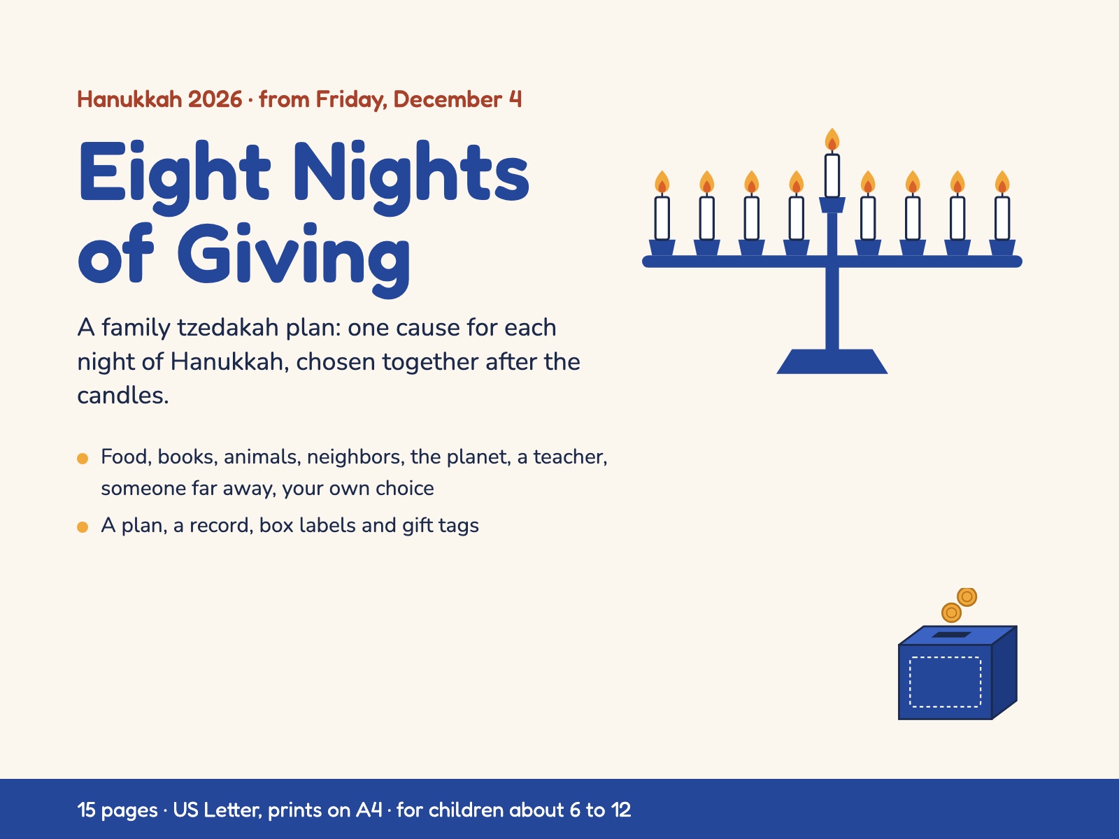 Hanukkah Eight Nights of Giving Family Plan — page preview