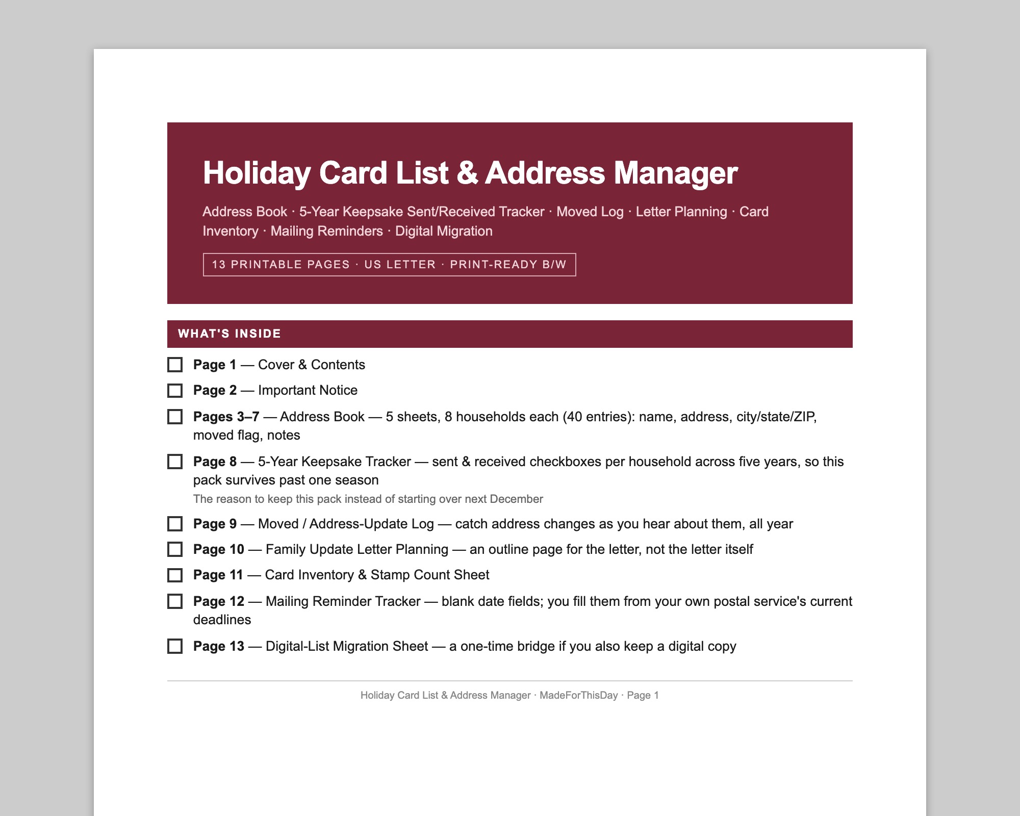 Holiday Card List & Address Manager + Kids Card-Making Pack preview