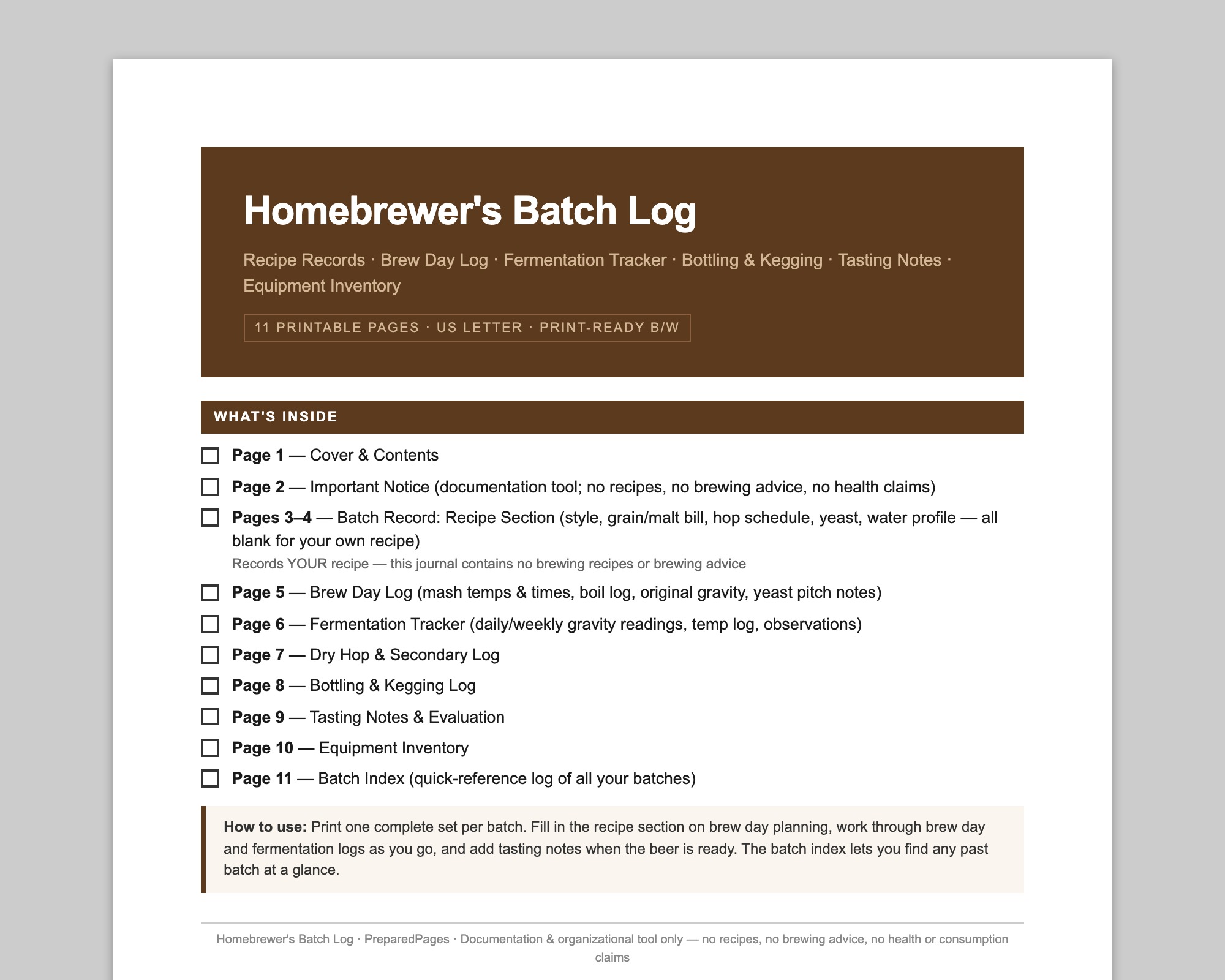 Homebrewer's Batch Log preview