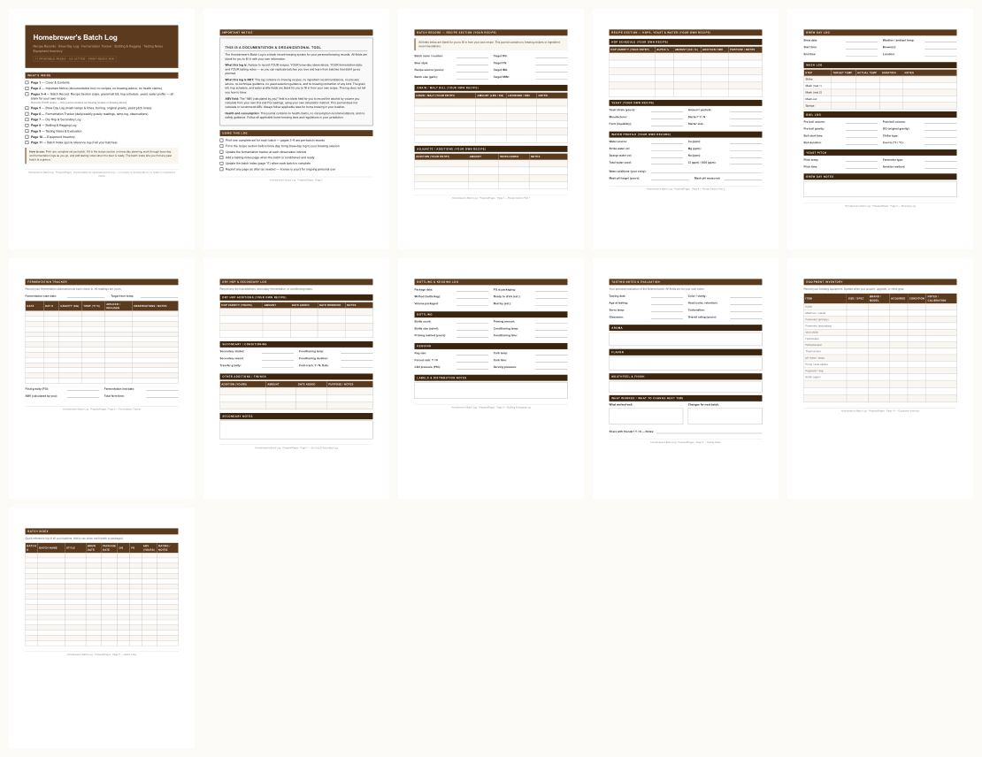 Homebrewer's Batch Log &mdash; thumbnails of every page