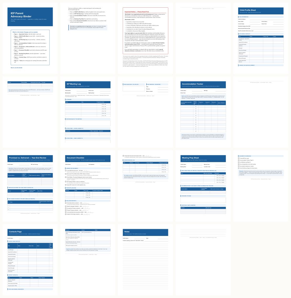 IEP Binder — thumbnails of every page