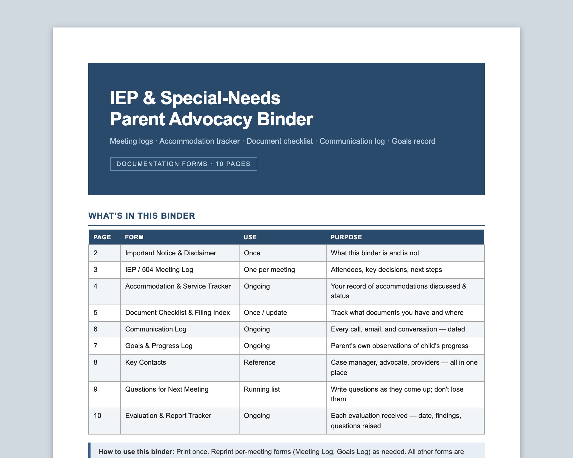 IEP Parent Advocacy Binder preview