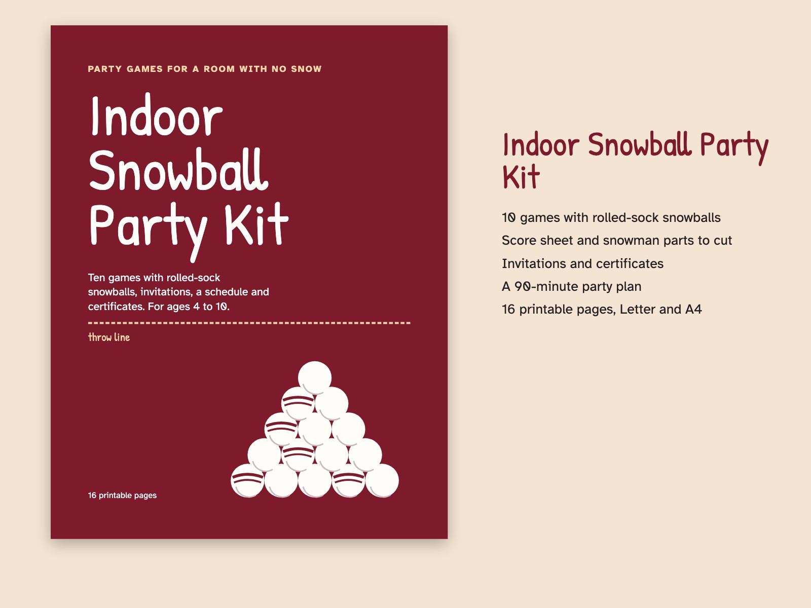 Indoor Snowball Party Kit: 10 Winter Party Games with Sock Snowballs, Ages 4-10 preview