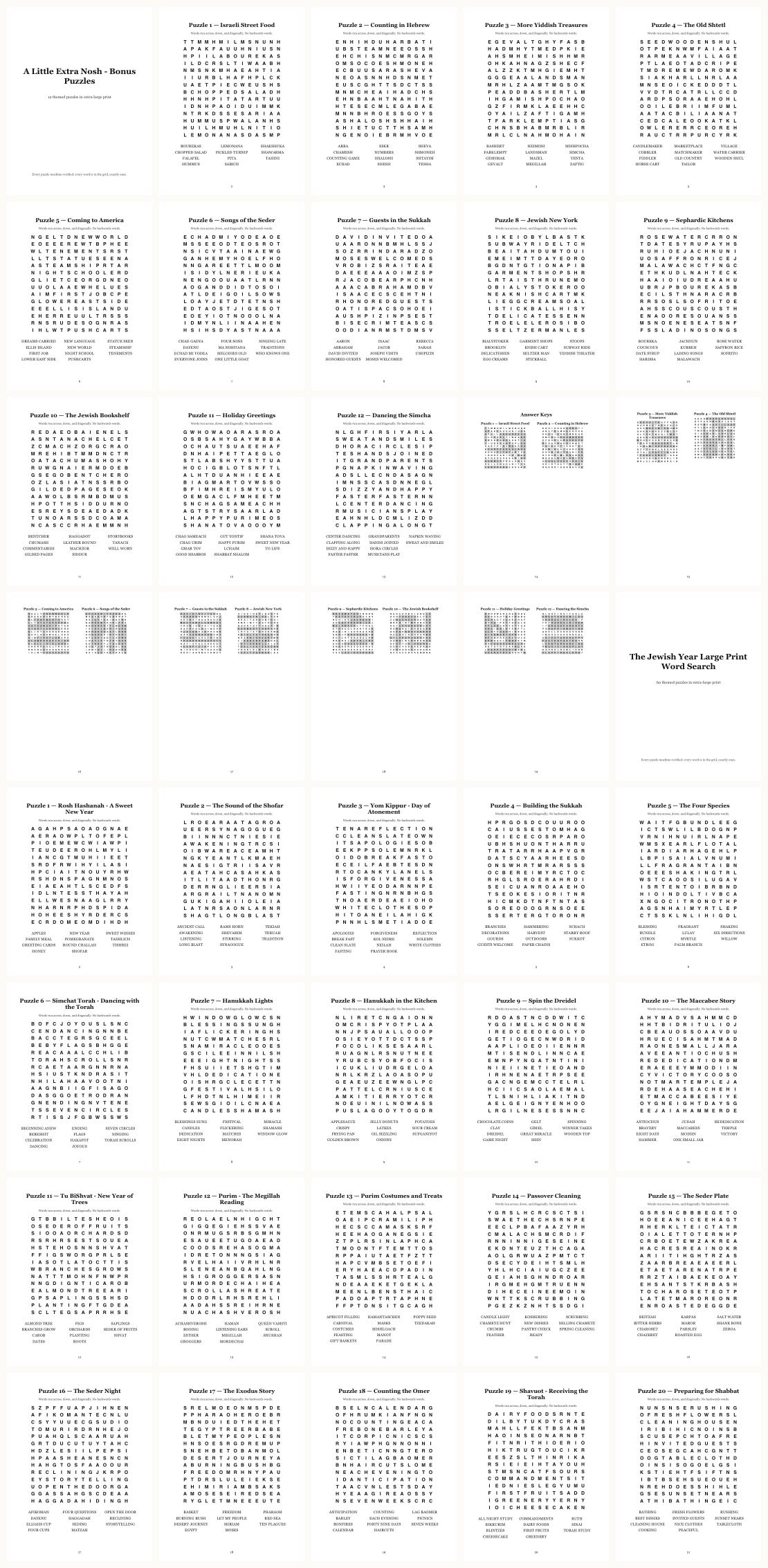 The Jewish Year Word Search — Large Print &mdash; thumbnails of every page