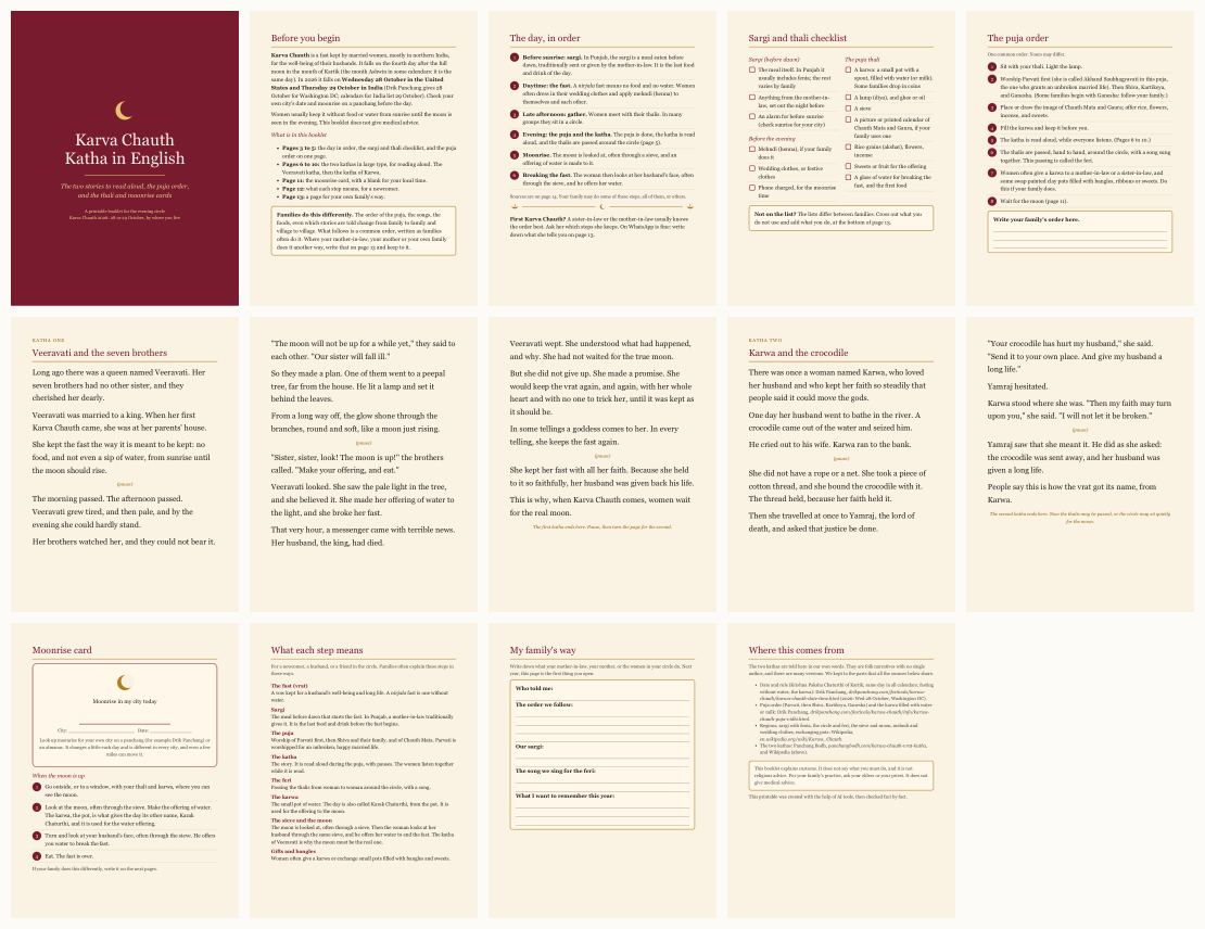 Karva Chauth Katha in English: Printable Booklet with Puja Order — thumbnails of every page
