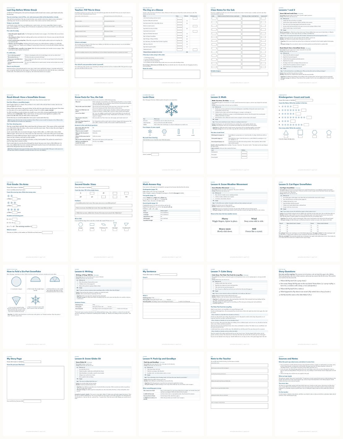 Last Day Before Winter Break Sub Plans K-2 &mdash; thumbnails of every page