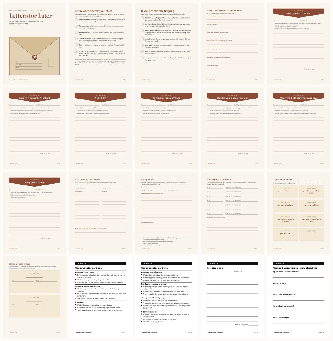 Letters to Grandchildren to Open Later: Prompts and Pages for a Grandparent — thumbnails of every page