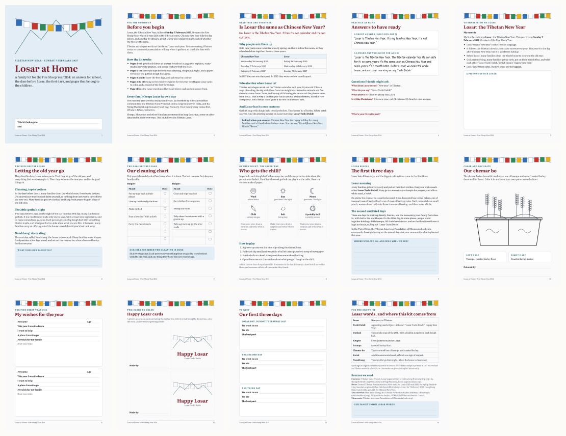 Losar Tibetan New Year Kit for Kids 2027 &mdash; thumbnails of every page