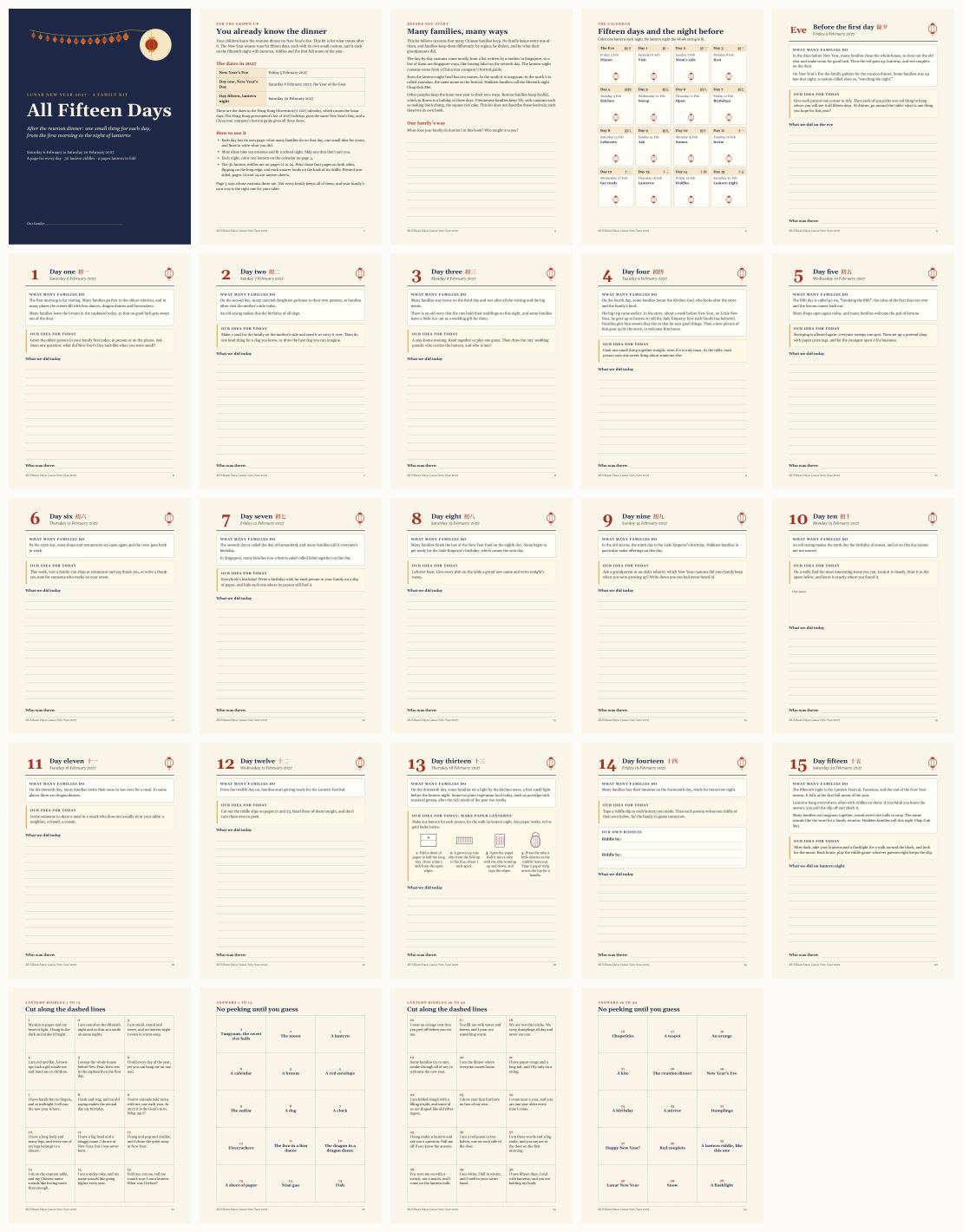 Lunar New Year Fifteen Days Family Kit — thumbnails of every page