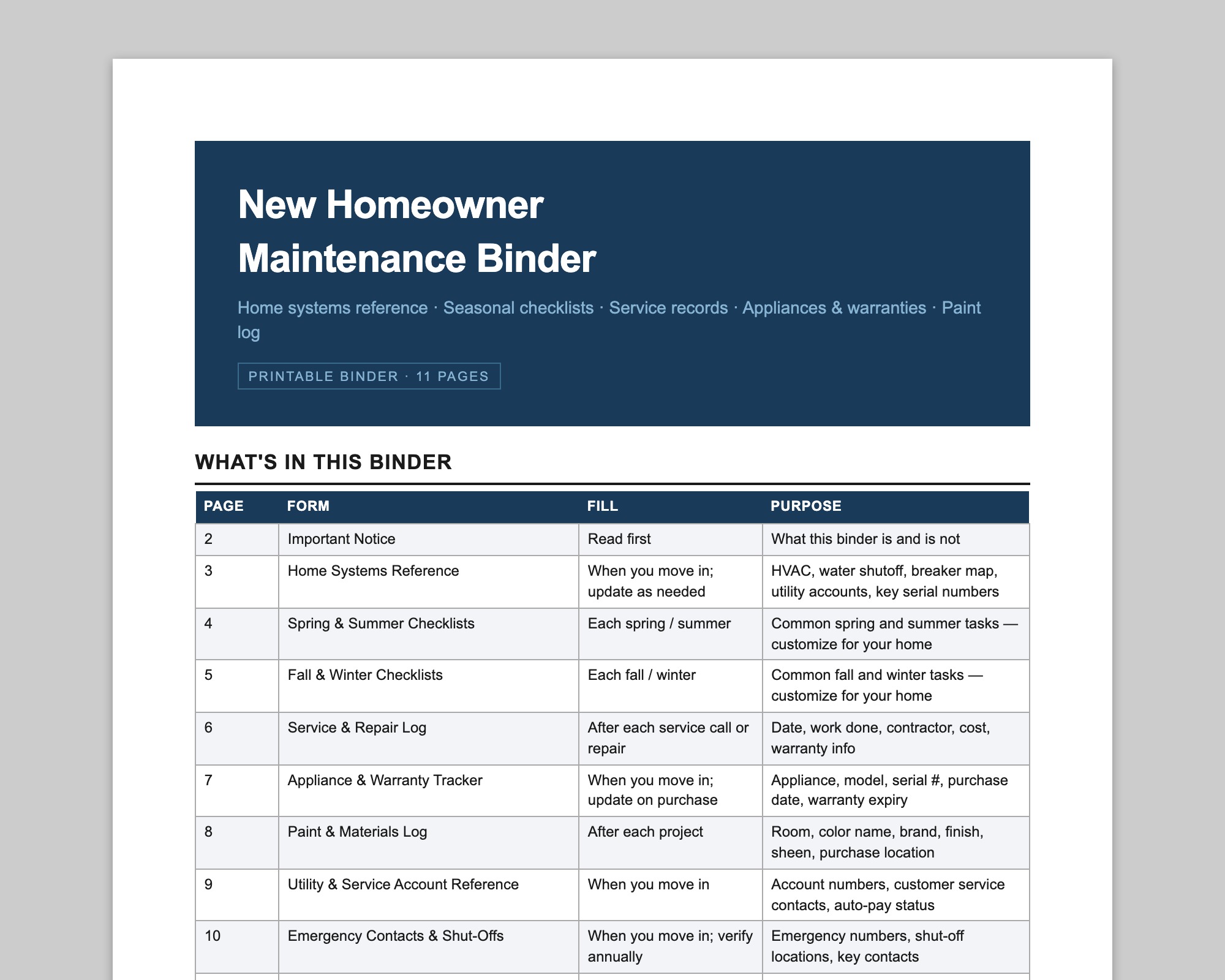 New Homeowner Maintenance Binder preview