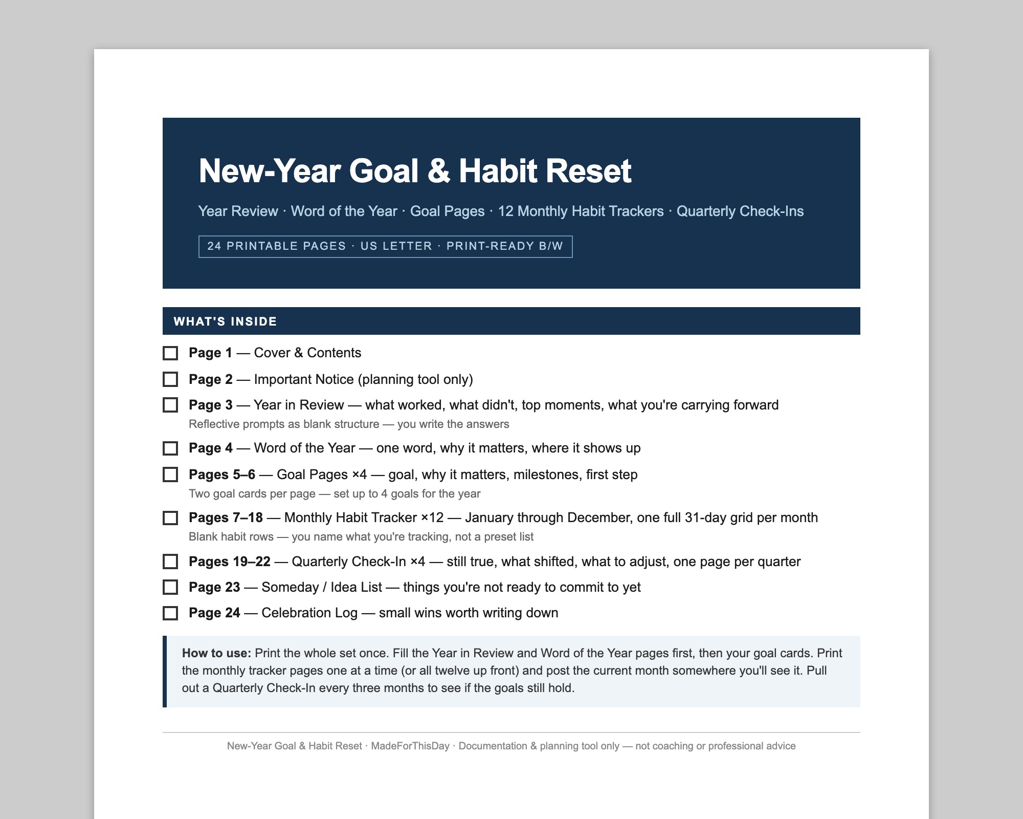 New Year Goal & Habit Reset + Kids Goal-Setting Pack preview