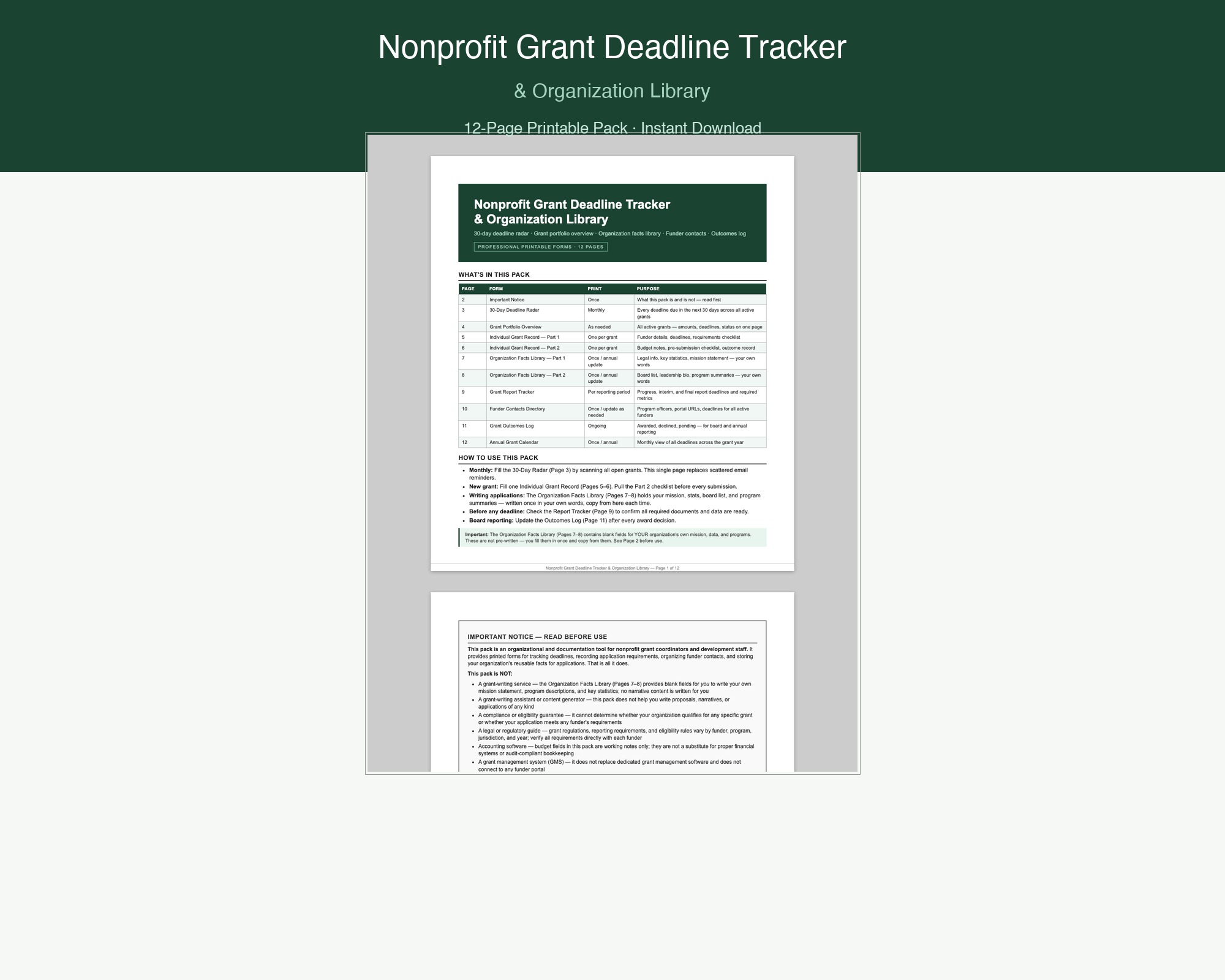 Nonprofit Grant Deadline Tracker & Organization Library preview
