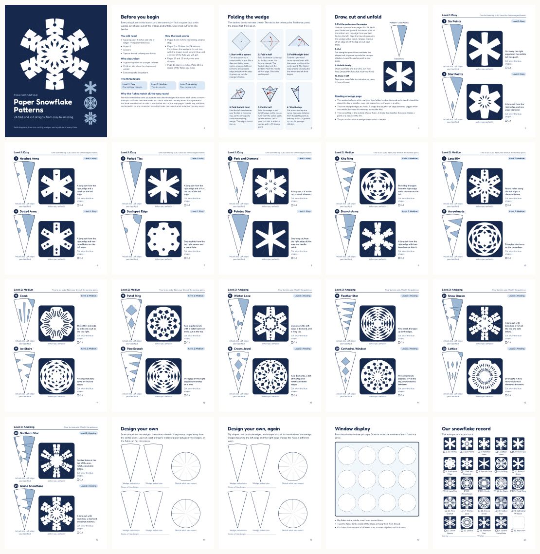 Paper Snowflake Patterns: 24 Fold-and-Cut Designs, Easy to Amazing — thumbnails of every page
