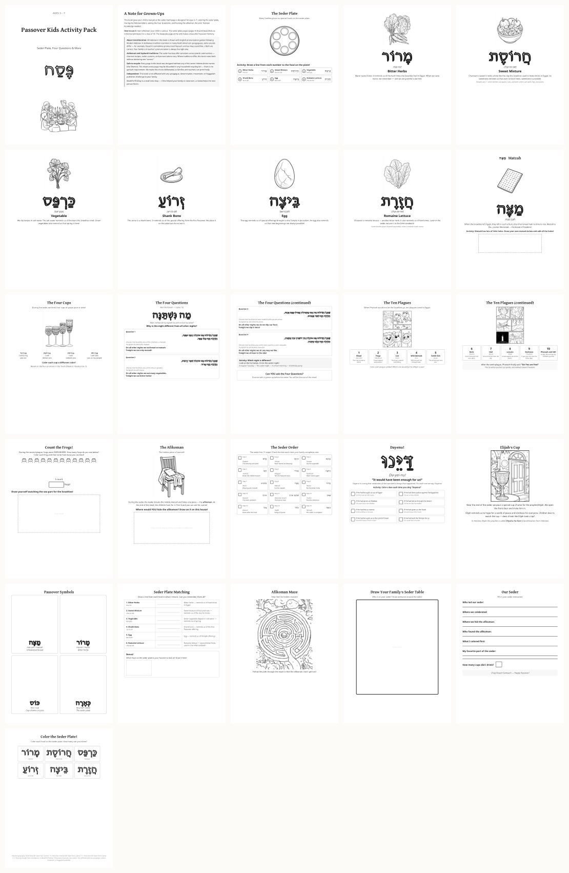 Passover Coloring Pages Kids — thumbnails of every page