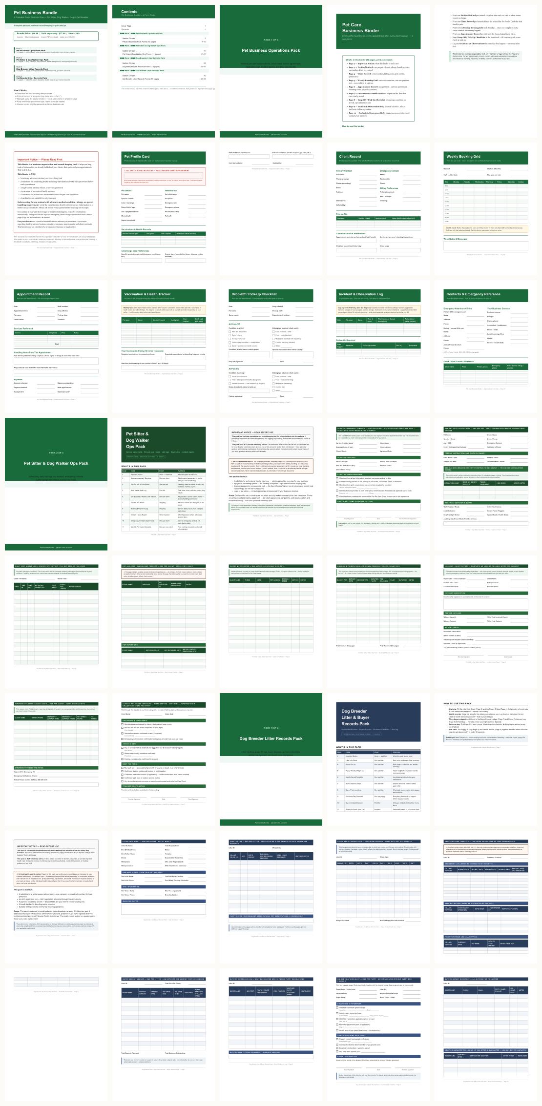 Pet Business Bundle &mdash; thumbnails of every page
