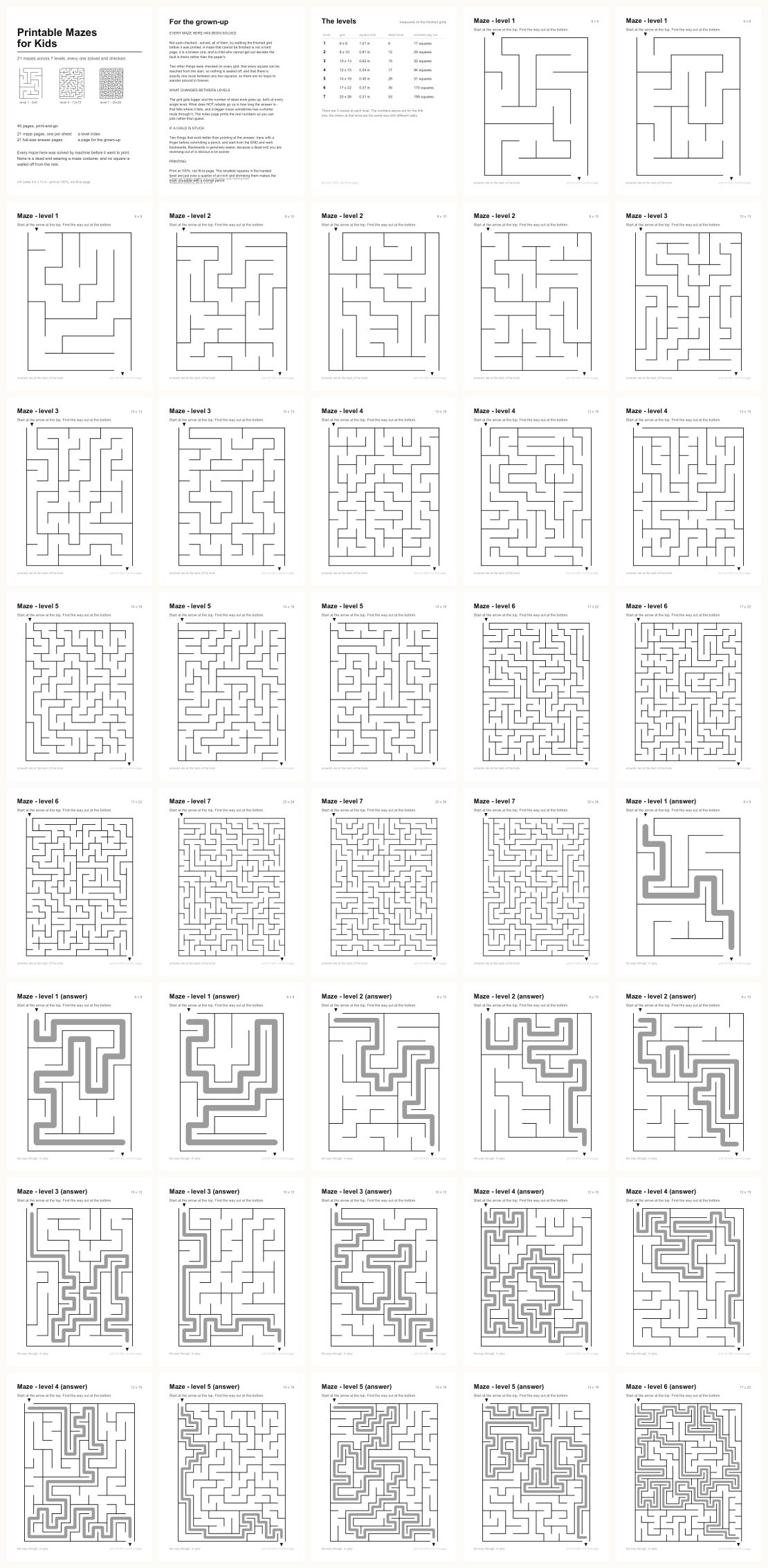 Printable Mazes for Kids — thumbnails of every page